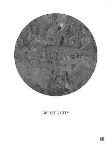 Bishkek City Satellite View Poster 10km B&W | Gravura – Light background