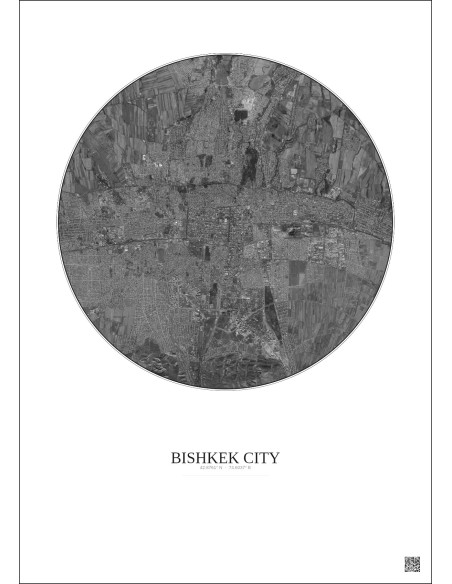 Bishkek City Satellite View Poster 10km B&W | Gravura – Light background