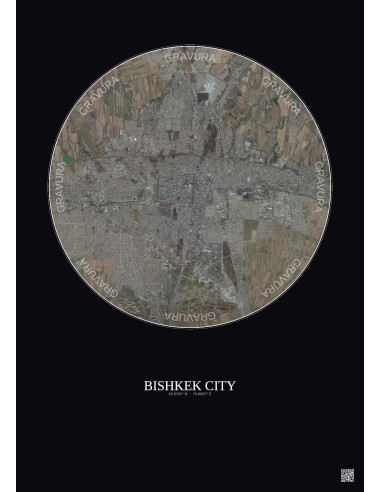 Bishkek City Satellite View Poster 10km Color | Gravura – Dark background