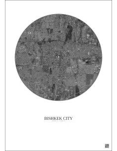 Affiche Bishkek City – Poster vue satellite 6km N&B | Gravura – Fond clair