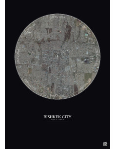 Affiche Bishkek City – Poster vue satellite 6km Couleur | Gravura – Fond foncé