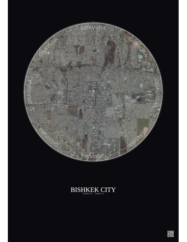 Affiche Bishkek City – Poster vue satellite 6km Couleur | Gravura – Fond foncé