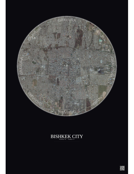 Affiche Bishkek City – Poster vue satellite 6km Couleur | Gravura – Fond foncé