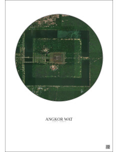 Affiche Angkor Wat – Poster vue satellite 1km Couleur | Gravura – Fond clair