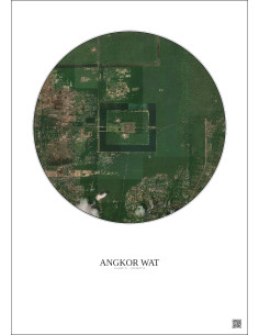 Affiche Angkor Wat – Poster vue satellite 2.5km Couleur | Gravura – Fond clair