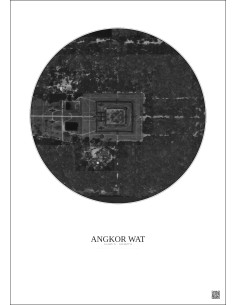 Affiche Angkor Wat – Poster vue satellite 0.5km N&B | Gravura – Fond clair