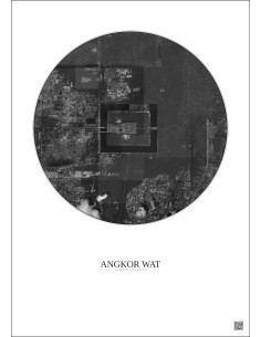 Affiche Angkor Wat – Poster vue satellite 2.5km N&B | Gravura – Fond clair