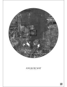 Affiche Angkor Wat – Poster vue satellite 5km N&B | Gravura – Fond clair