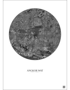 Affiche Angkor Wat – Poster vue satellite 20km N&B | Gravura – Fond clair