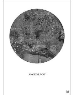 Affiche Angkor Wat – Poster vue satellite 30km N&B | Gravura – Fond clair