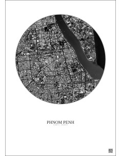 Affiche Phnom Penh – Poster vue satellite 2.5km N&B | Gravura – Fond clair