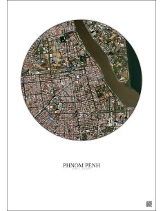 Affiche Phnom Penh – Poster vue satellite 2.5km Couleur | Gravura – Fond clair