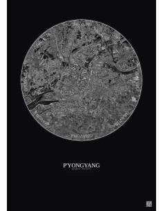 Affiche P Yongyang – Poster vue satellite 10km N&B | Gravura – Fond foncé