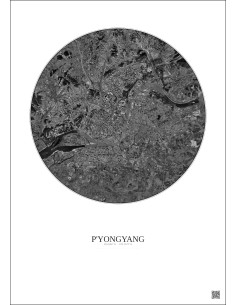 Affiche P Yongyang – Poster vue satellite 10km N&B | Gravura – Fond clair