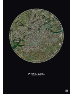 Affiche P Yongyang – Poster vue satellite 10km Couleur | Gravura – Fond foncé