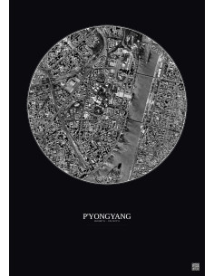 Affiche P Yongyang – Poster vue satellite 2.5km N&B | Gravura – Fond foncé