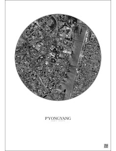 Affiche P Yongyang – Poster vue satellite 2.5km N&B | Gravura – Fond clair