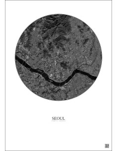 Affiche Seoul – Poster vue satellite 10km N&B | Gravura – Fond clair