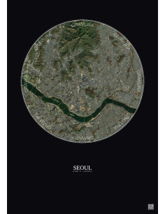 Affiche Seoul – Poster vue satellite 10km Couleur | Gravura – Fond foncé