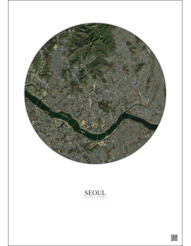 Affiche Seoul – Poster vue satellite 10km Couleur | Gravura – Fond clair