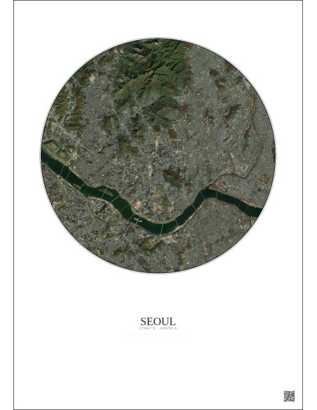 Affiche Seoul – Poster vue satellite 10km Couleur | Gravura – Fond clair