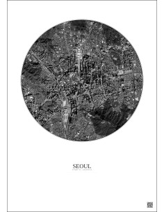 Affiche Seoul – Poster vue satellite 2.5km N&B | Gravura – Fond clair