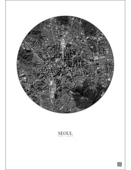 Seoul Satellite View Poster 2.5km B&W | Gravura – Light background