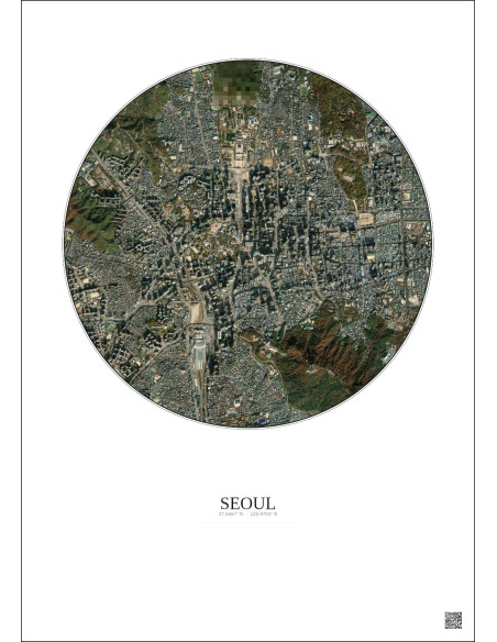 Seoul Satellite View Poster 2.5km Color | Gravura – Light background
