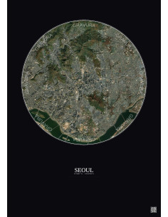 Affiche Seoul – Poster vue satellite 6km Couleur | Gravura – Fond foncé