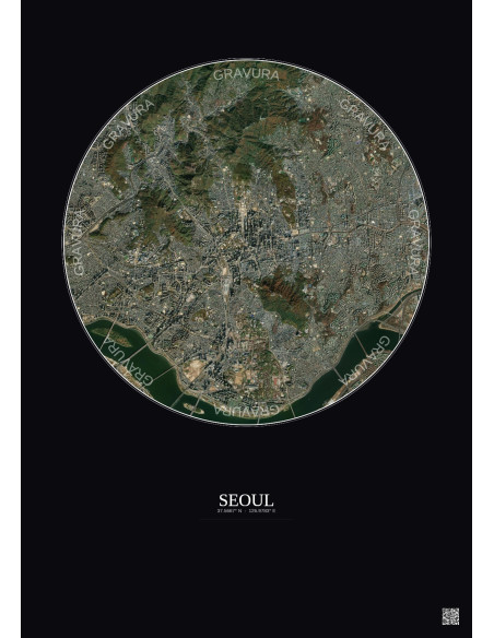 Affiche Seoul – Poster vue satellite 6km Couleur | Gravura – Fond foncé