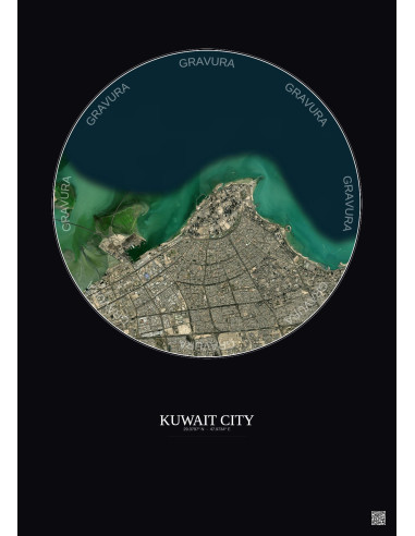 Kuwait City Satellite View Poster 10km Color | Gravura – Dark background