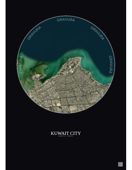 Kuwait City Satellite View Poster 10km Color | Gravura – Dark background