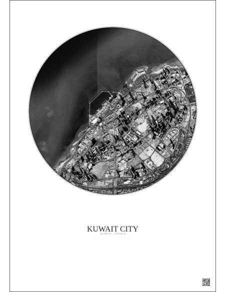 Kuwait City Satellite View Poster 2.5km B&W | Gravura – Light background