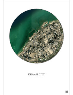 Affiche Kuwait City – Poster vue satellite 2.5km Couleur | Gravura – Fond clair