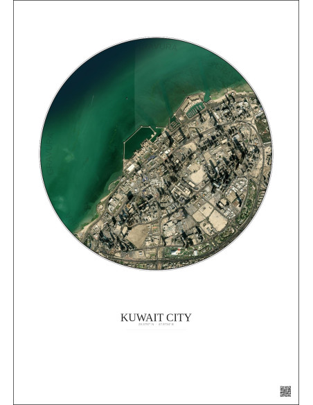 Affiche Kuwait City – Poster vue satellite 2.5km Couleur | Gravura – Fond clair