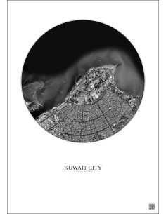 Affiche Kuwait City – Poster vue satellite 6km N&B | Gravura – Fond clair