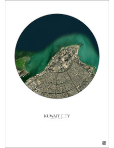 Affiche Kuwait City – Poster vue satellite 6km Couleur | Gravura – Fond clair