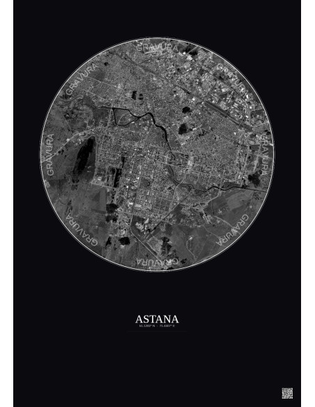 Astana Satellite View Poster 10km B&W | Gravura – Dark background