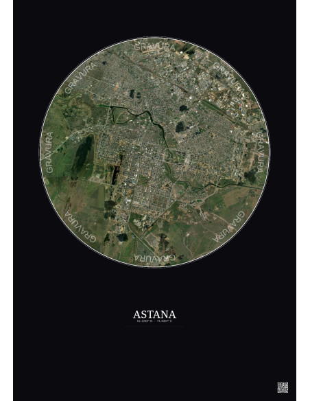 Affiche Astana – Poster vue satellite 10km Couleur | Gravura – Fond foncé