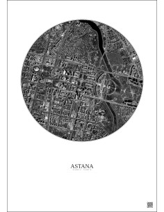 Affiche Astana – Poster vue satellite 2.5km N&B | Gravura – Fond clair