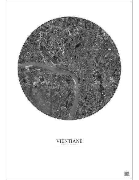 Vientiane Satellite View Poster 10km B&W | Gravura – Light background