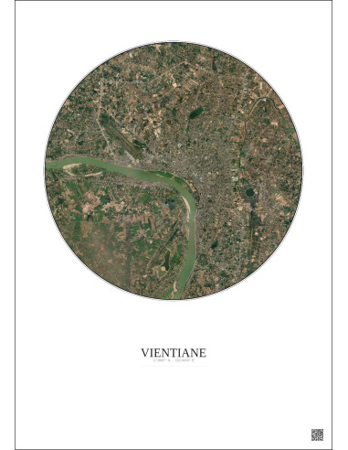 Vientiane Satellite View Poster 10km Color | Gravura – Light background