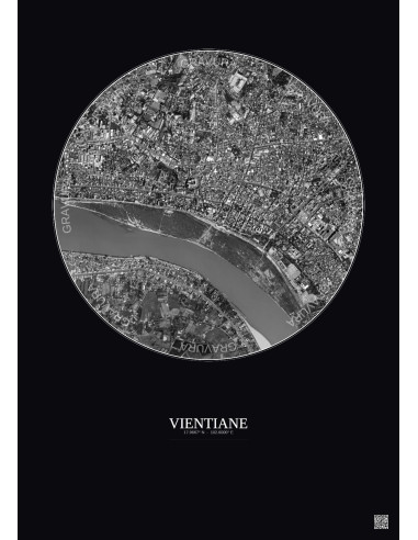 Vientiane Satellite View Poster 2.5km B&W | Gravura – Dark background