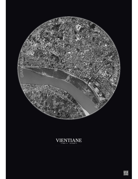 Vientiane Satellite View Poster 2.5km B&W | Gravura – Dark background