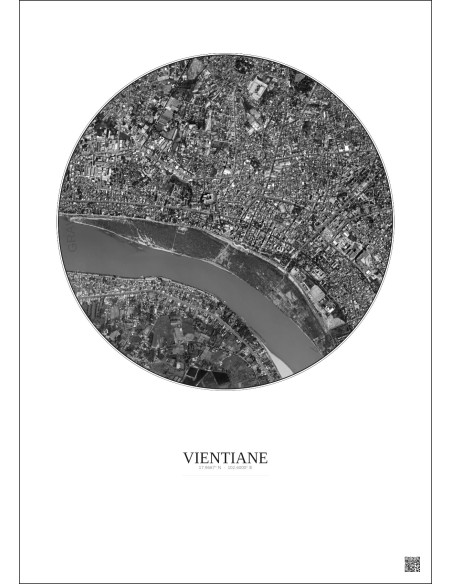 Affiche Vientiane – Poster vue satellite 2.5km N&B | Gravura – Fond clair