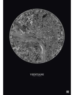 Affiche Vientiane – Poster vue satellite 6km N&B | Gravura – Fond foncé