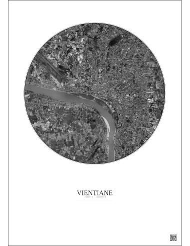 Vientiane Satellite View Poster 6km B&W | Gravura – Light background