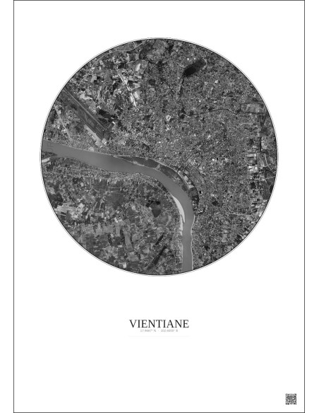 Vientiane Satellite View Poster 6km B&W | Gravura – Light background