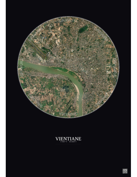 Vientiane Satellite View Poster 6km Color | Gravura – Dark background