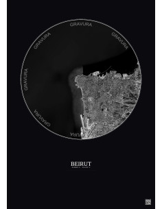 Affiche Beirut – Poster vue satellite 10km N&B | Gravura – Fond foncé